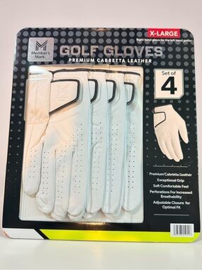 Member's Mark X-Large Set of 4 White Golf Gloves for Left Handed Golfer